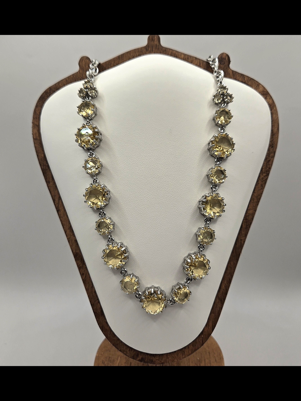Ann Taylor Citrine Yellow Lucite Statement Necklace Silver Tone
